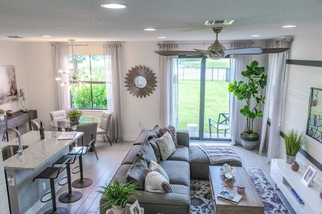 A neat room furnished in grey colors